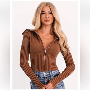 Chocolate Brown Ribbed Women's Cardigan
